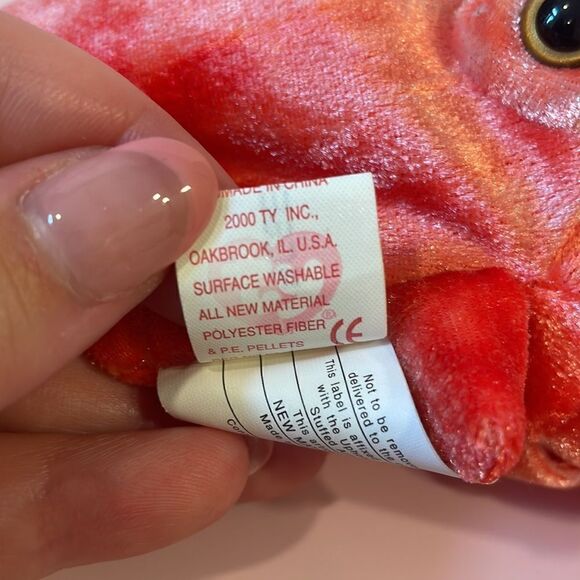 2000 Ty Original Beanie Baby Wiggly Red/Orange Squid New With Tag EUC 9” long - Picture 8 of 8